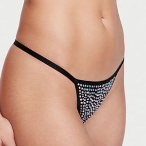 Limited Edition VS Very Sexy Medium Black Embellished V-String panty NWT